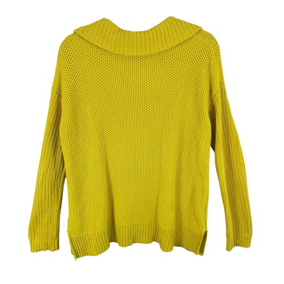 Lauren Ralph Lauren Cotton Blend Bright Yellow Collared Waffle Knit Sweater Sz M - Picture 2 of 5